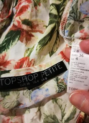 Майка з віскози topshop принт квіти троянди з оборками, рюшами мереживом5 фото