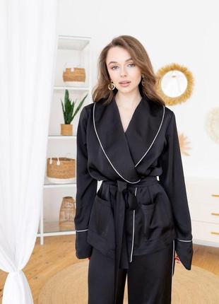 Женская шелковая пижама на запах кимоно комплет для дома и сна "эстель"3 фото