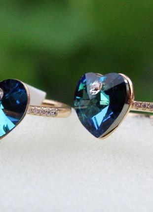 Кільце xuping jewelry сердечко сваровскі блакитне хамелеон р 16 золотисте2 фото