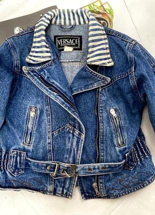 Versace джинсовая куртка косуха брендовая с поясом