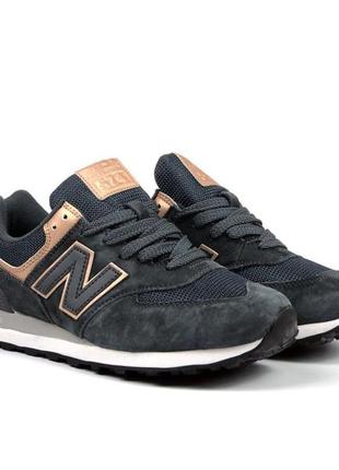 Жіночі замшеві темно сині кросівки з сіткою new balance 574 🆕 нью баланс 5473 фото