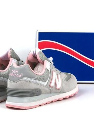 Женские замшевые серо-розовые кроссовки с сеткой new balance 574 🆕 нью баланс 5473 фото