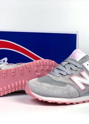 Женские замшевые серо-розовые кроссовки с сеткой new balance 574 🆕 нью баланс 5475 фото