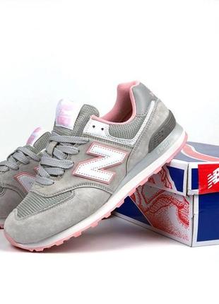 Женские замшевые серо-розовые кроссовки с сеткой new balance 574 🆕 нью баланс 5474 фото