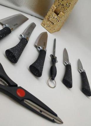 Набор ножей rainberg rb-8806 на 8 предметов с ножницами + подставка черный3 фото