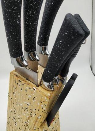 Набор ножей rainberg rb-8806 на 8 предметов с ножницами + подставка черный2 фото
