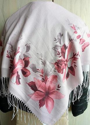 Легкий весенний хлопковый платок, платье, туречковина, платок цветы с бахромой2 фото