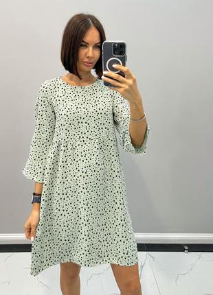 Жіноча коротка сукня вільна зелена чорна бежева синя з узором весняна літня6 фото