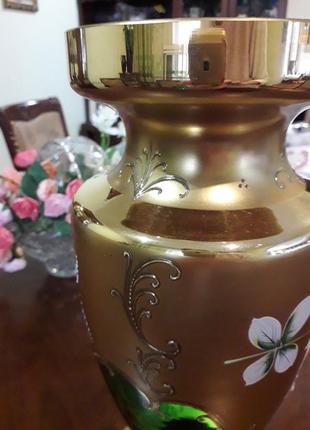 Ваза богемия смальта позолота 24 карата изумруд лепка цветы емалью