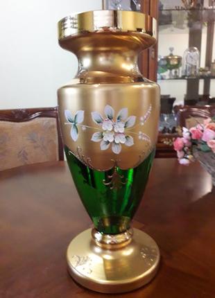Ваза богемия смальта позолота 24 карата изумруд лепка цветы емалью