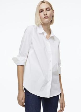 Белая рубашка h&m басняная коттоновая