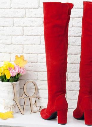 Замшевые красные   ботфорты свободного одевания осень-зима7 фото