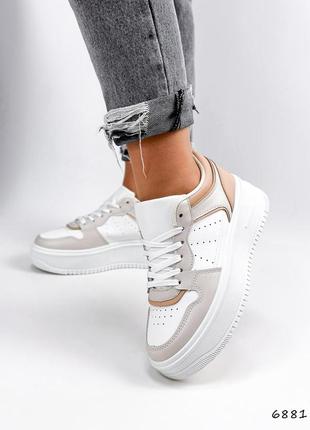 Кросівки жіночі joudi білі + беж, екошкіра4 фото