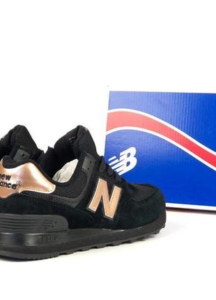 Женские кроссовки new balance 574 натуральный замш сеточка черные5 фото