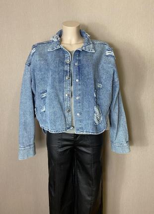 Стильна джинсова куртка,овершот,сорочка з рваностями denim