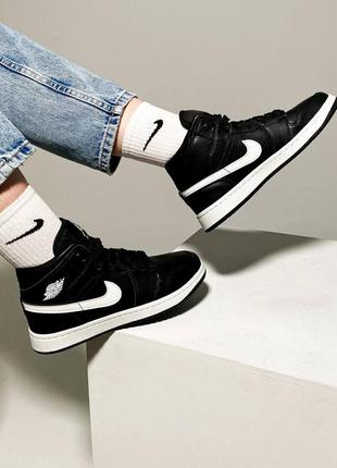 Кросівки в стилі air jordan retro 1 black white strip 🖤 ♥️🤍 🔝💙  ідеальні на будь-яку погоду!