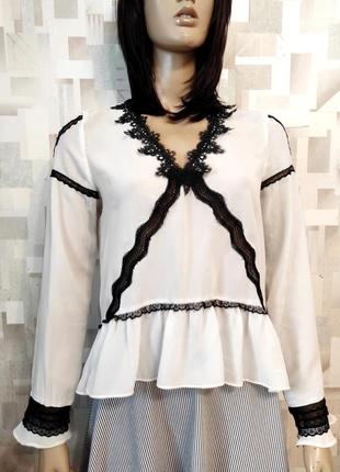 Стильна біла блуза з мереживом zara, стильная белая блузка с кружевом zara