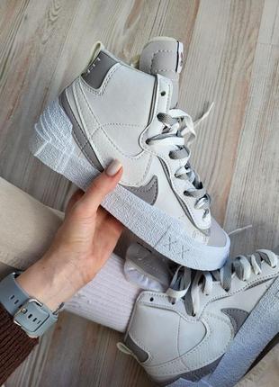 Nike blazer mid x sacai white grey, кросівки, кроссовки