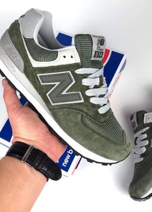 Женские кроссовки new balance 574 натуральный замш сеточка темно-зеленые1 фото