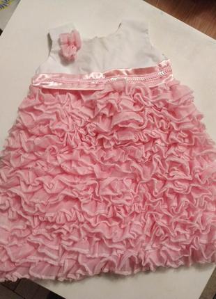 Сногсшибательное платье на годик для принцессы с повязкой пион