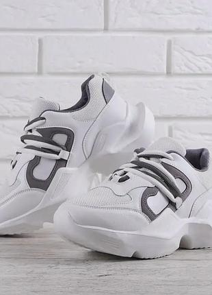 Кроссовки женские space на платформе белые 2 шнуровки