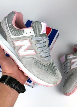 Жіночі кросівки new balance 574 натуральний замш сіточка бежеві рожеві