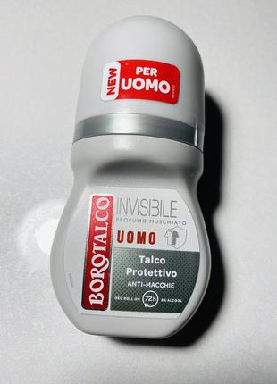 Роликовый дезодорант мужской  invisible talcum powder с защитным тальком бороталько borotalco
