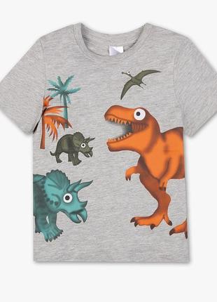 Фирменная серая хлопковая футболка с динозаврами р.134-1404 фото