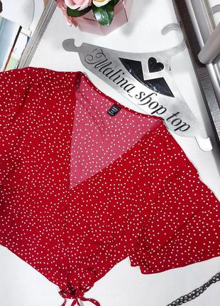 Красный топ в горошек на запах батал блуза блузка на запах shein 50 52 распродажа8 фото