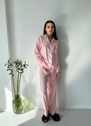 Шовкова піжама в смужку рубашка і штани, костюм для дому