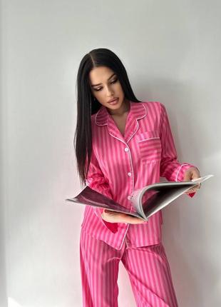 Шовкова піжама в смужку рубашка і штани, костюм для дому
