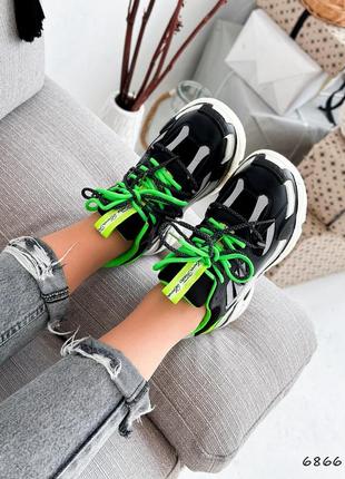Кросівки жіночі fath чорні + зелені, натуральна шкіра/ текстиль10 фото