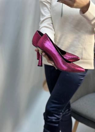 Екслюзивні туфлі лодочки з італійської шкіри та замші жіночі на підборах шпильці9 фото
