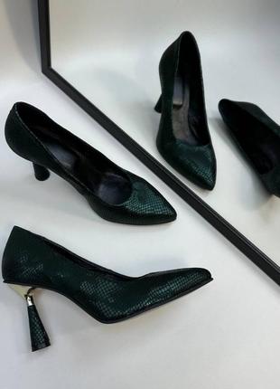 Эксклюзивные туфли из натуральной итальянской кожи и замша женские на каблуке шпильке1 фото