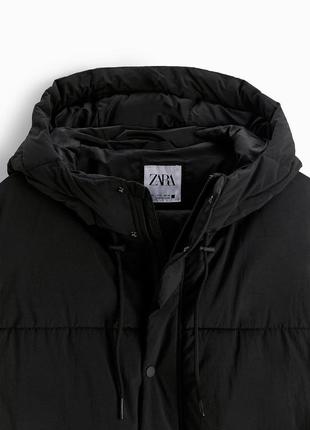 Zara довга куртка, стьобана, тепла, чорна, довге пальто7 фото