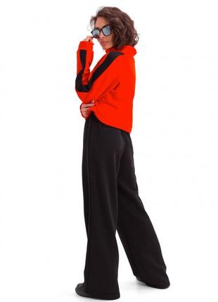 Кроп -кофта женская укороченная с воротником - стойкой на молнии спортивная на кулиске оранжевая3 фото