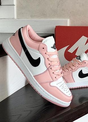 Красивейшие женские кроссовки nike air jordan 1 retro low Match white розовые с белым