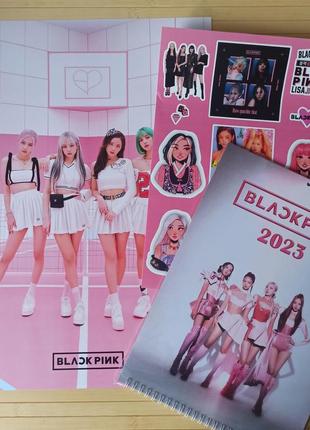 Комплект black pink блек пінк постер + календар + стікерпак блэк пинк кк-341