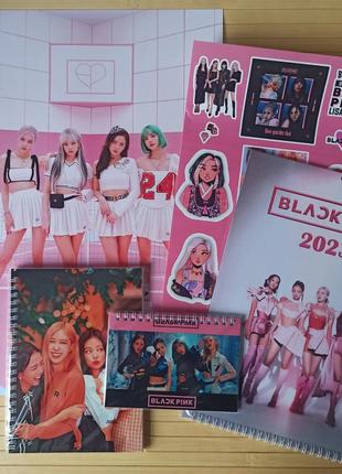 Набір black pink блек пінк постер + стикерпак + календар + скетчбук + блокнот