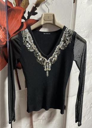 Котфа блузка лонгслів святкова италия пайетки