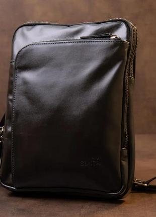 Мужская сумка-планшет кожаная черная1 фото