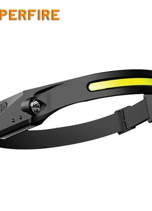 Ліхтар налобний сенсорний акумуляторний hl65 superfire 60-350 lumen ipx4