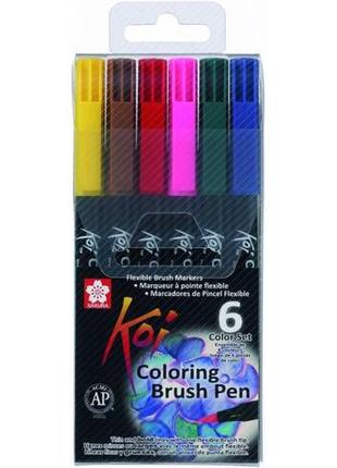 Набір маркерів koi coloring brush pen 6кв sakura