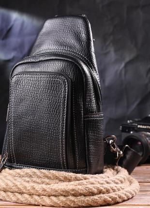Мужская сумка через плечо из натуральной кожи 21284 vintage черная6 фото
