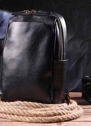 Превосходная сумка мужская через плечо из натуральной гладкой кожи 21286 vintage черная7 фото