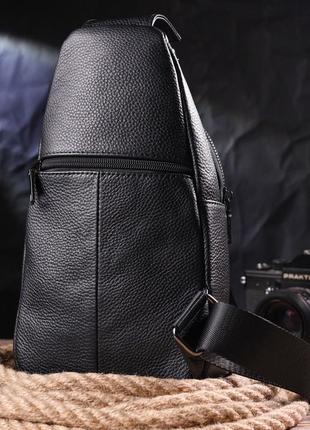 Мужская сумка слинг из натуральной фактурной кожи 21400 vintage черный8 фото