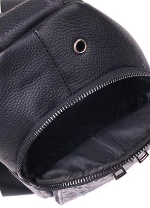 Мужская сумка слинг из натуральной фактурной кожи 21400 vintage черный4 фото