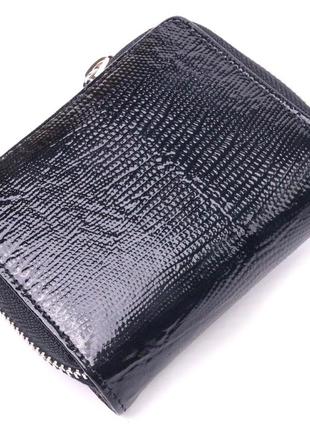 Лакированный кошелек для женщин с монетницей на молнии из натуральной фактурной кожи...
