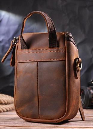 Компактна чоловіча сумка з натуральної вінтажної шкіри 21295 vintage коричнева7 фото