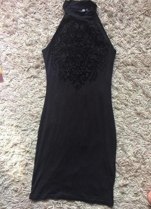 Миди-платье с вставкой из сетки и эффектом тату из бархата3 фото